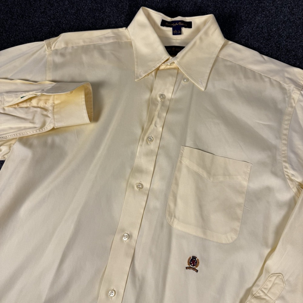 Tommy Hilfiger Mens Yellow Oxford Button Down Shirt Crest Logo 15.5 34